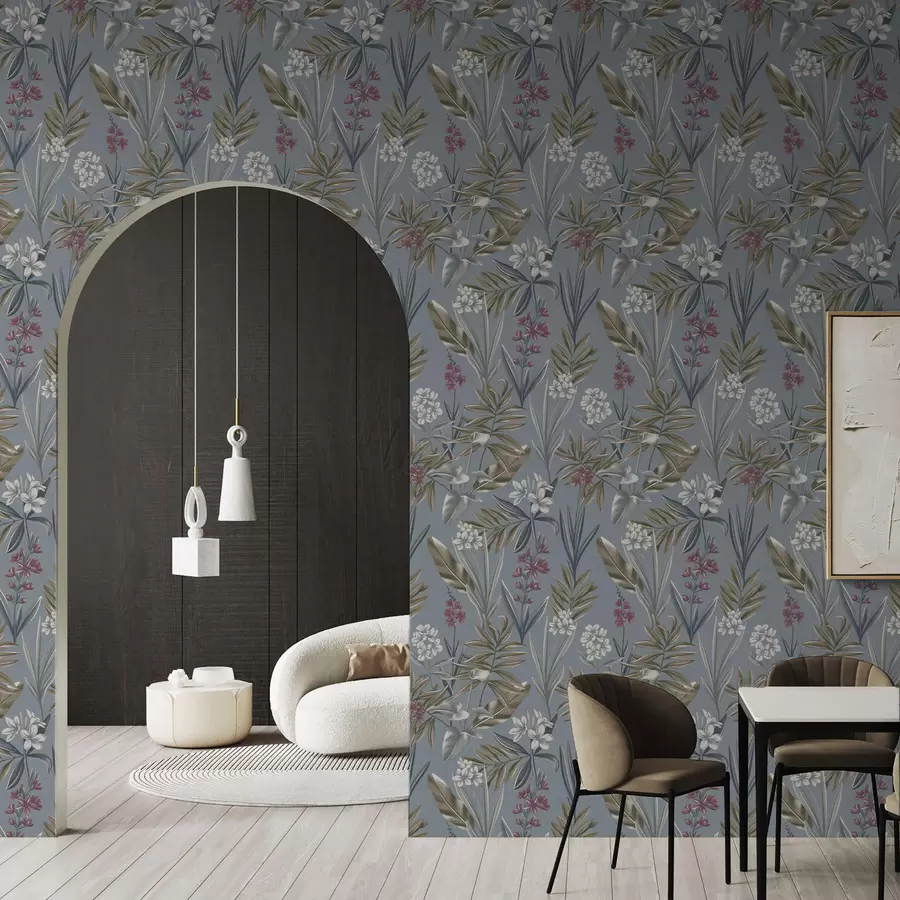 fototapet Ramuri florale pe un fundal albastru-cenușiu a00350