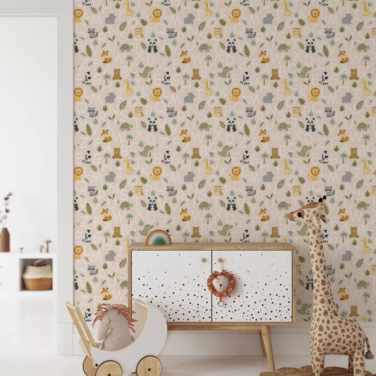 Wallpaper Alfabet cu animale și plante drăguțe pentru copii a00400