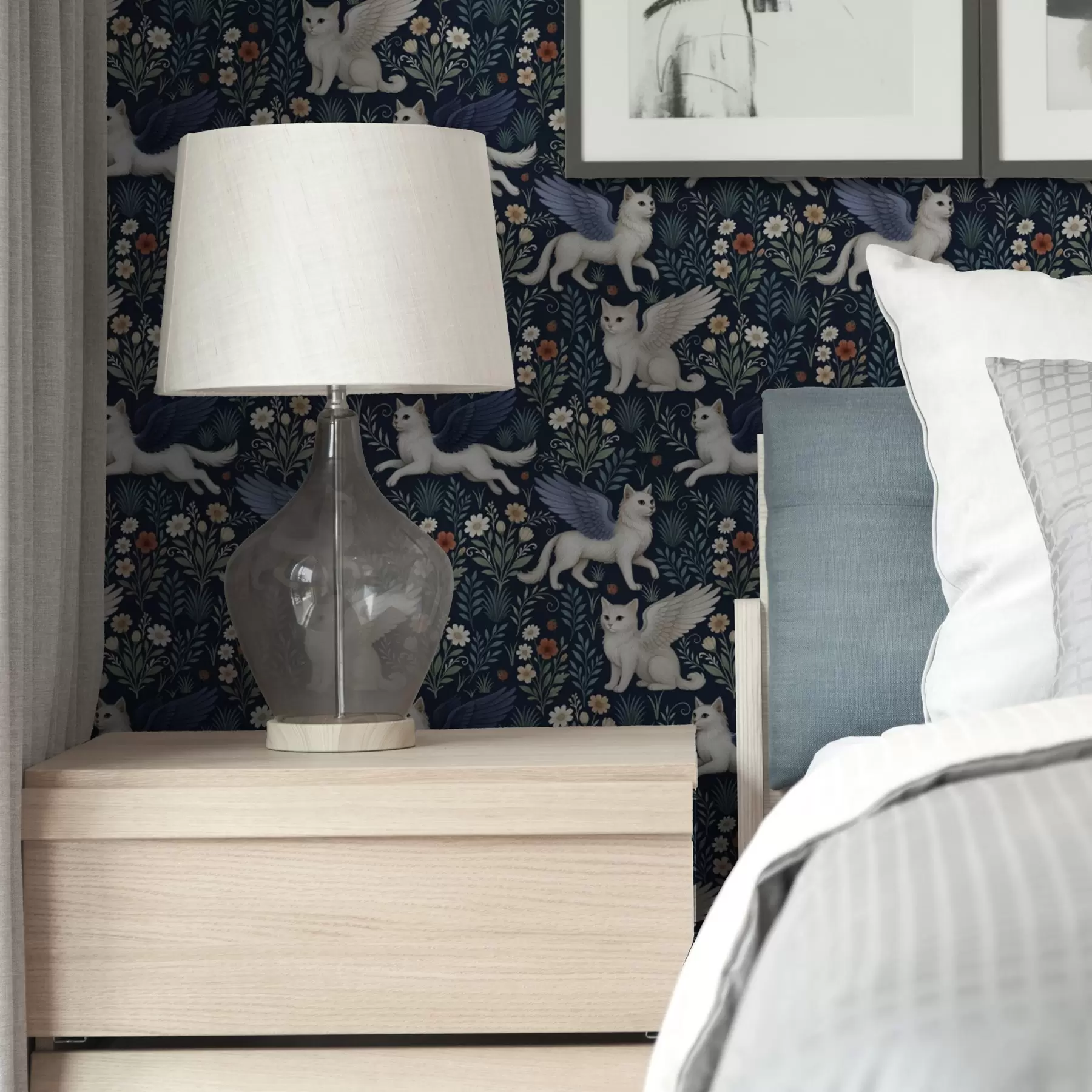 fototapet Fantasy pisici cu aripi printre flori a00408