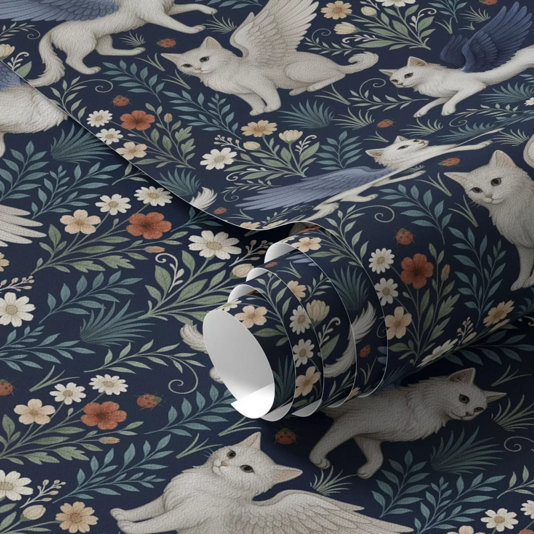 fototapet Fantasy pisici cu aripi printre flori a00408