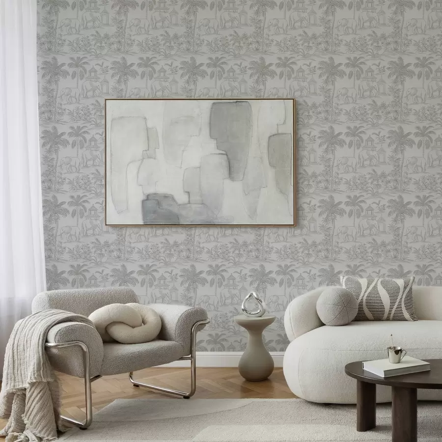 fototapet Elefanți monocromi și junglă în stil grafic a00410