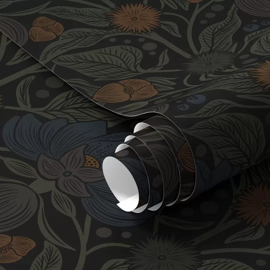 fototapet Ornament floral închis cu accente portocalii a00411