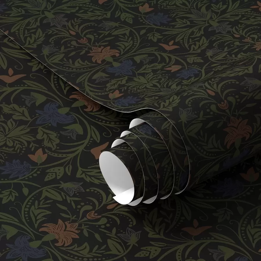 fototapet Ornament întunecat cu plante în stil clasic a00412