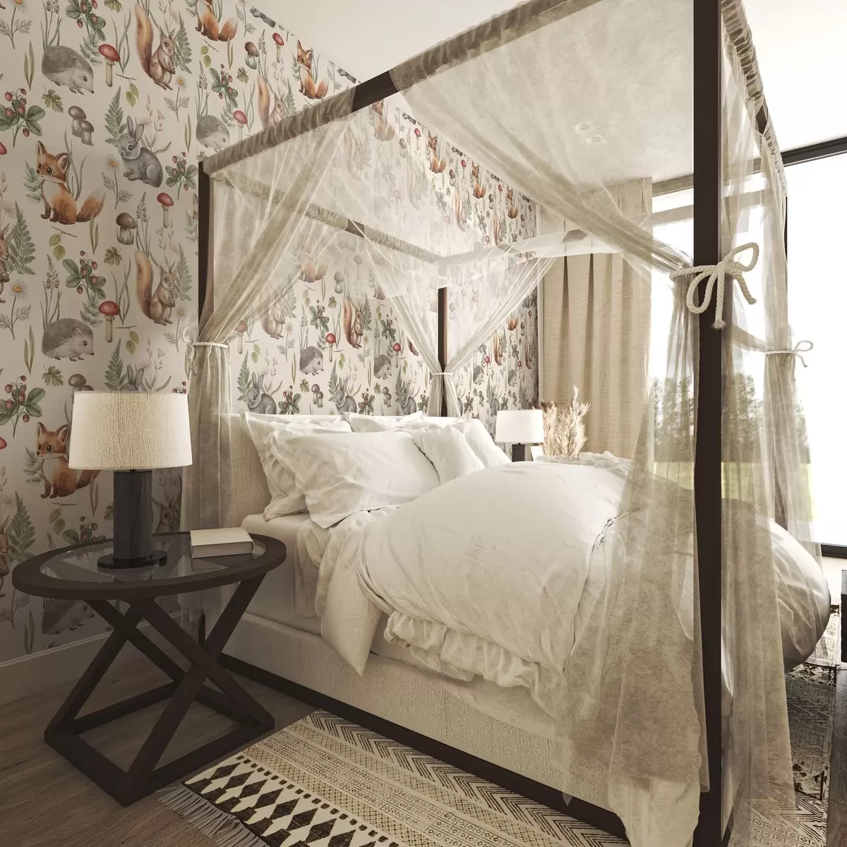 Wallpaper Animale de pădure, ciuperci și plante în stil de basm a00477