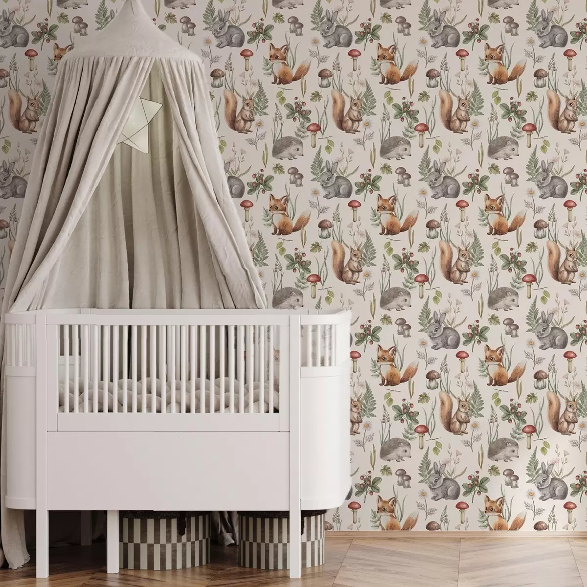 Wallpaper Animale de pădure, ciuperci și plante în stil de basm a00477