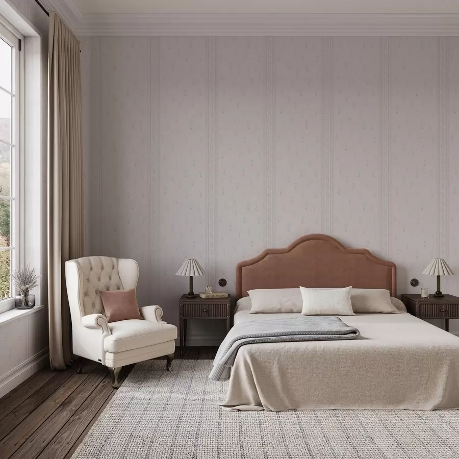 fototapet Fundal roz cu flori albastre delicate și margine a00484