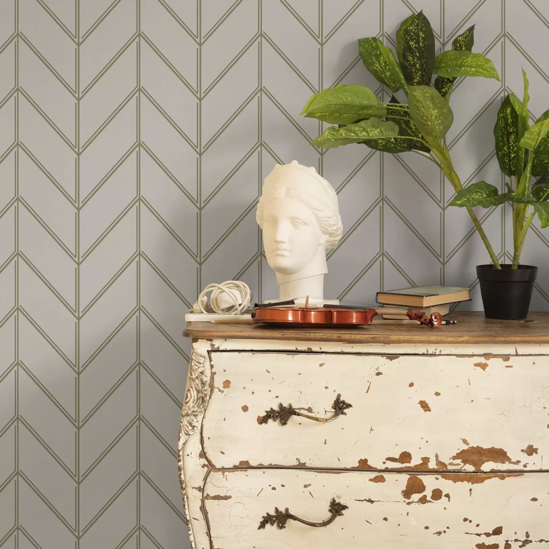 fototapet Geometrie sub formă de brazi cu linii duble a00488