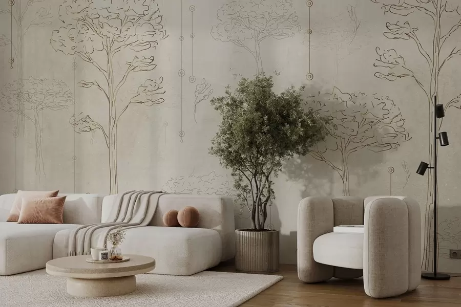 fototapet Siluete liniare de copaci în stil minimalist w04403