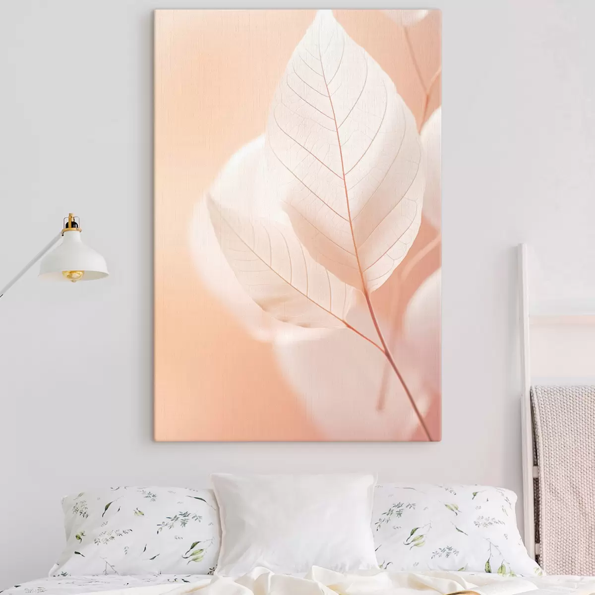 Tablouri Frunze delicate, translucide, cu modele complexe de vene, fundal piersică moale, compoziție botanică minimalistă s45555