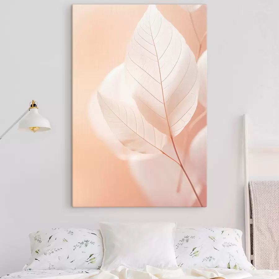 Tablouri Frunze delicate, translucide, cu modele complexe de vene, fundal piersică moale, compoziție botanică minimalistă s45555