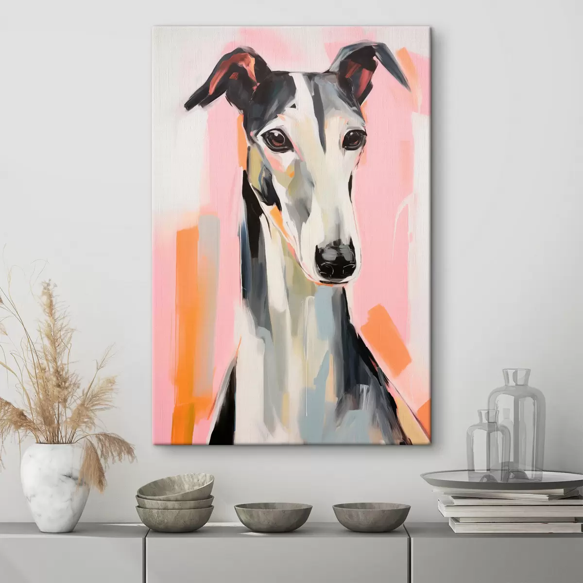 Tablouri Un ogar pe un fundal de roz, portocaliu și alb brushstrokes s45566