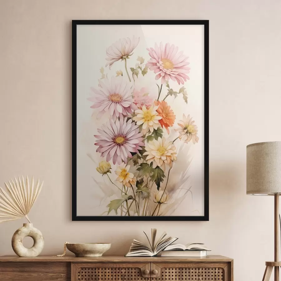 fototapet Un buchet de flori colorate, stil acuarelă moale, pe un fundal luminos f45559