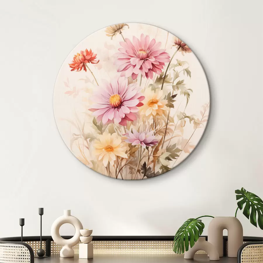 Tablouri Un buchet de flori colorate, stil acuarelă moale, pe un fundal ușor, ilustrație botanică r45560