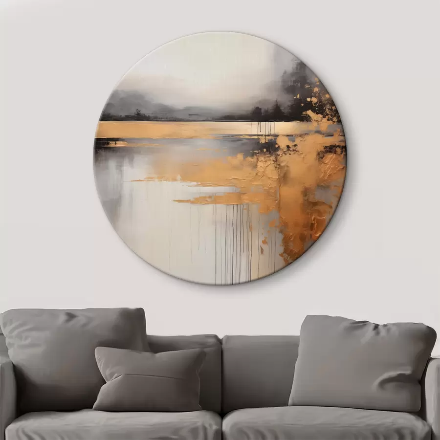 Tablouri Peisaj abstract texturat cu un râu și copaci întunecați în fundal, cerul este înnorat r45576