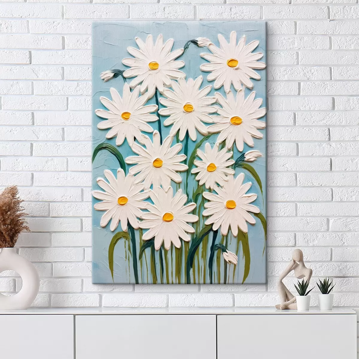 Tablouri Margarete în stilul picturii în relief: compoziție pe un fundal albastru s45527