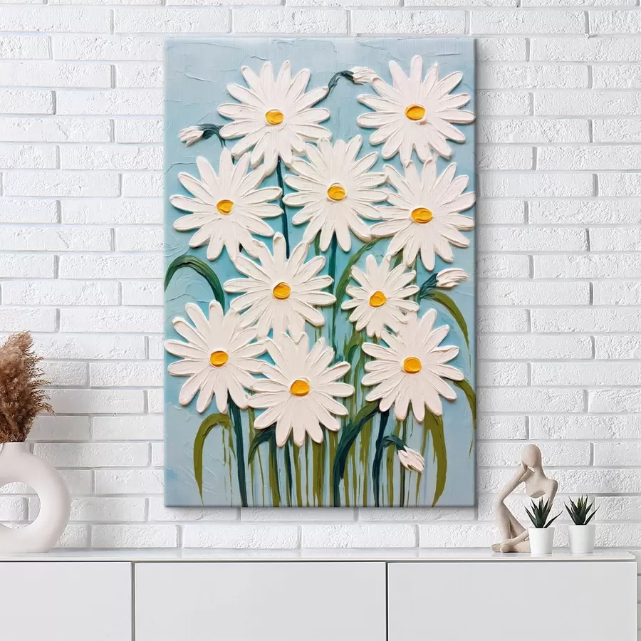 Tablouri Margarete în stilul picturii în relief: compoziție pe un fundal albastru s45527