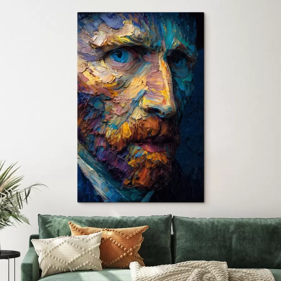 Tablouri Portret decorativ Van Gogh: pictură în relief în tonuri de albastru și portocaliu s45546