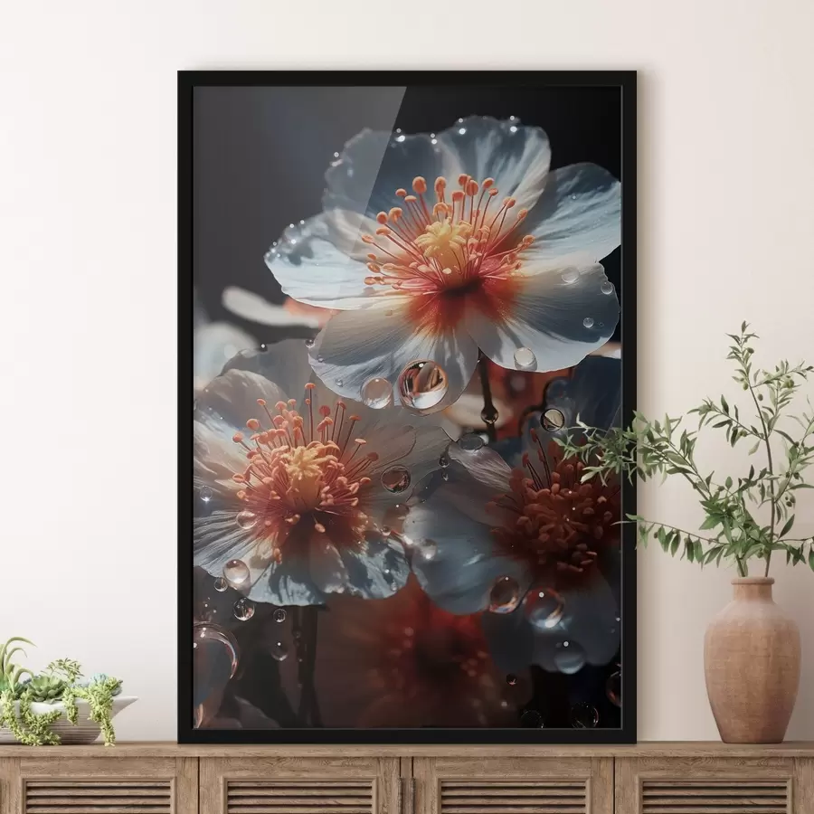 fototapet Motiv floral: frumusețe de petale cu rouă pe un fundal întunecat f45529