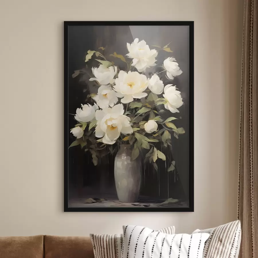 fototapet Peonii delicate într-o vază: compoziție florală în stilul picturii f45532