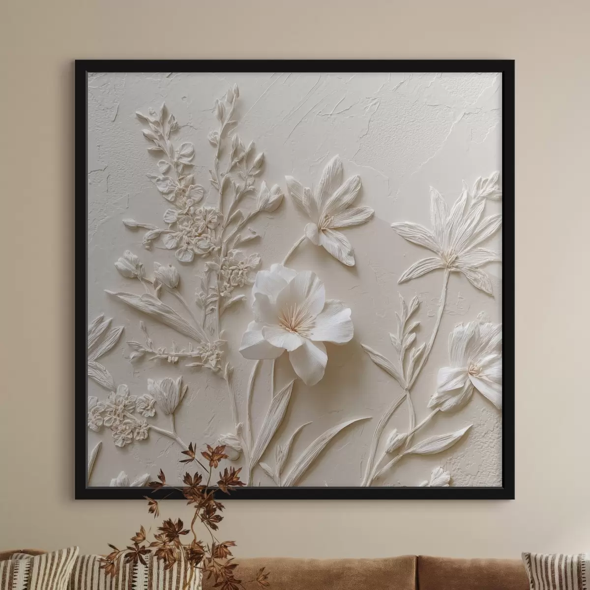Poster Motiv floral: stil basorelief cu plante pe un fundal deschis f45536
