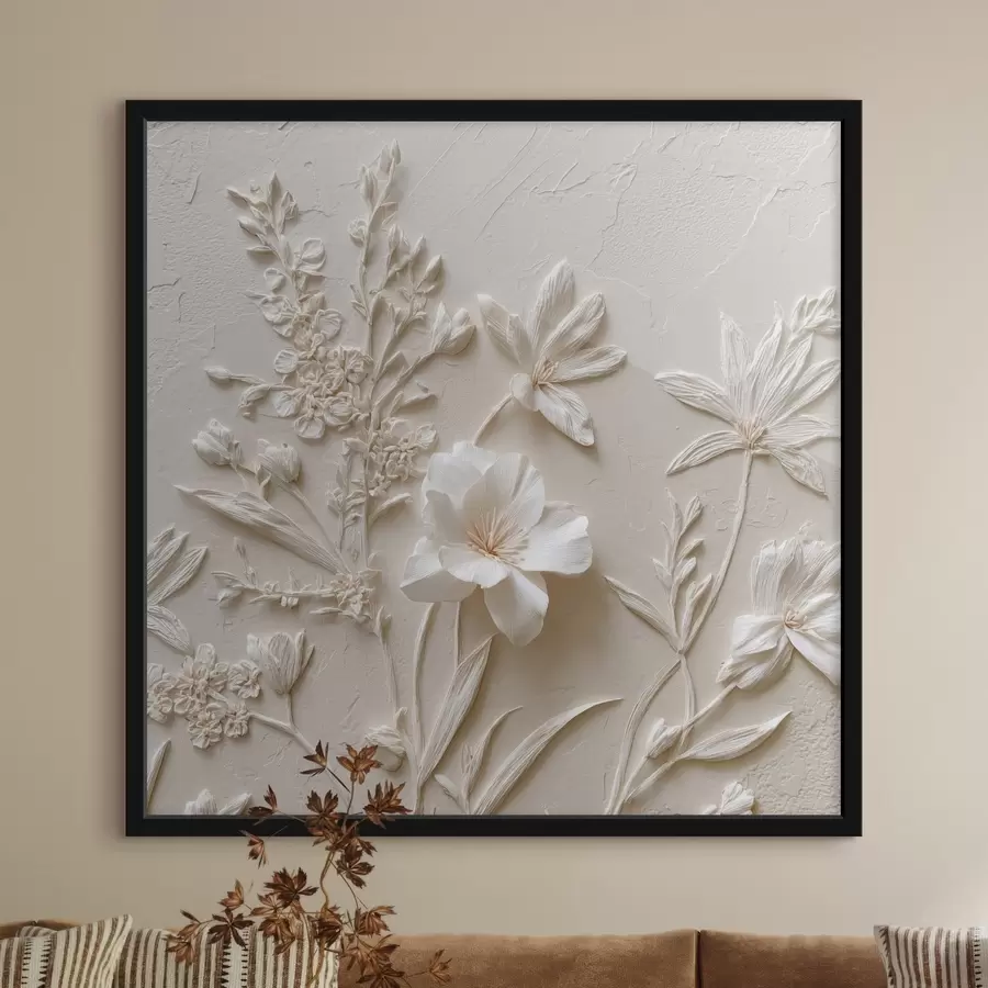 fototapet Motiv floral: stil basorelief cu plante pe un fundal deschis f45536