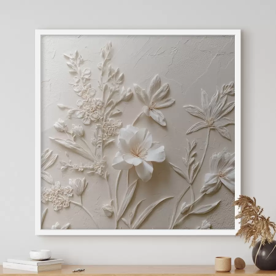 fototapet Motiv floral: stil basorelief cu plante pe un fundal deschis f45536