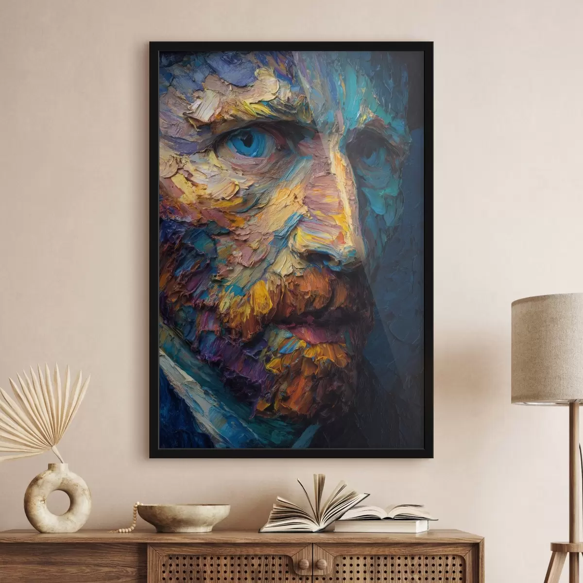 Poster Portret decorativ Van Gogh: pictură în relief în tonuri de albastru și portocaliu f45546