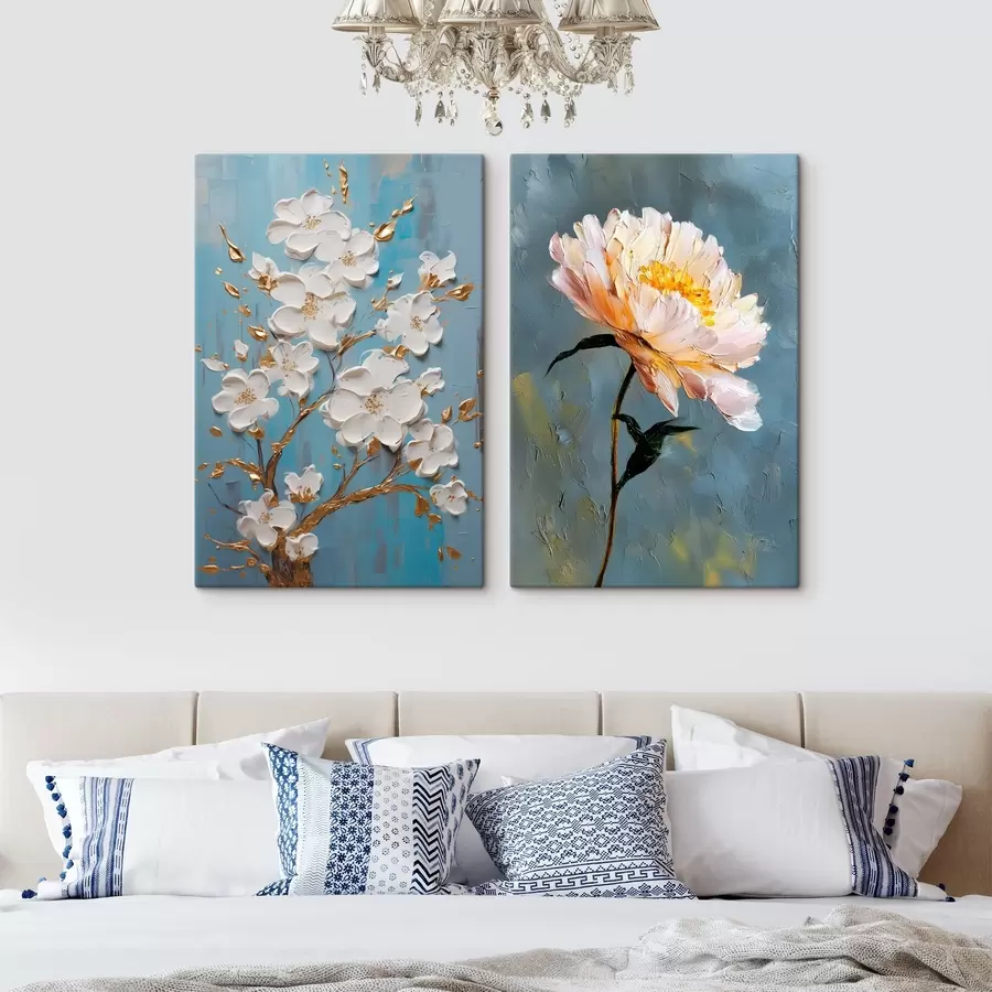 Tablouri Ramură înflorită și bujor: compoziție în relief m00637