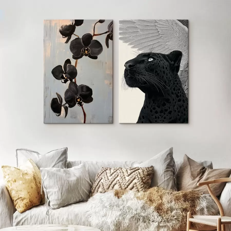 Tablouri Orhidee întunecate și bestie înaripată: compoziție artistică m00640