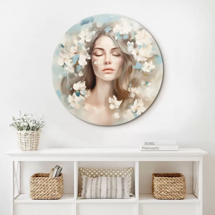 Tablouri Portret abstract al unei femei cu flori sub formă de tușe r45450