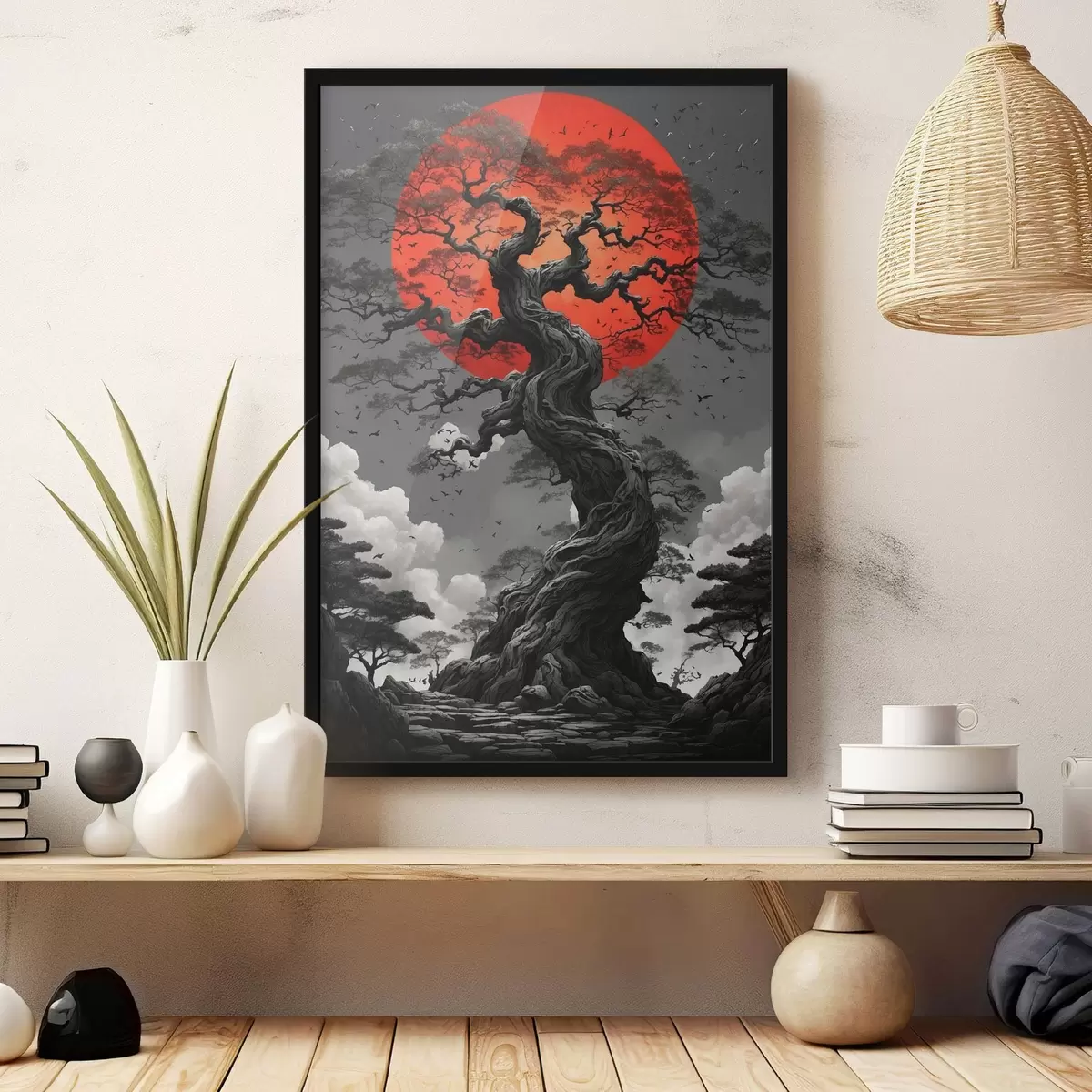 Poster Copac și soare roșu f45485