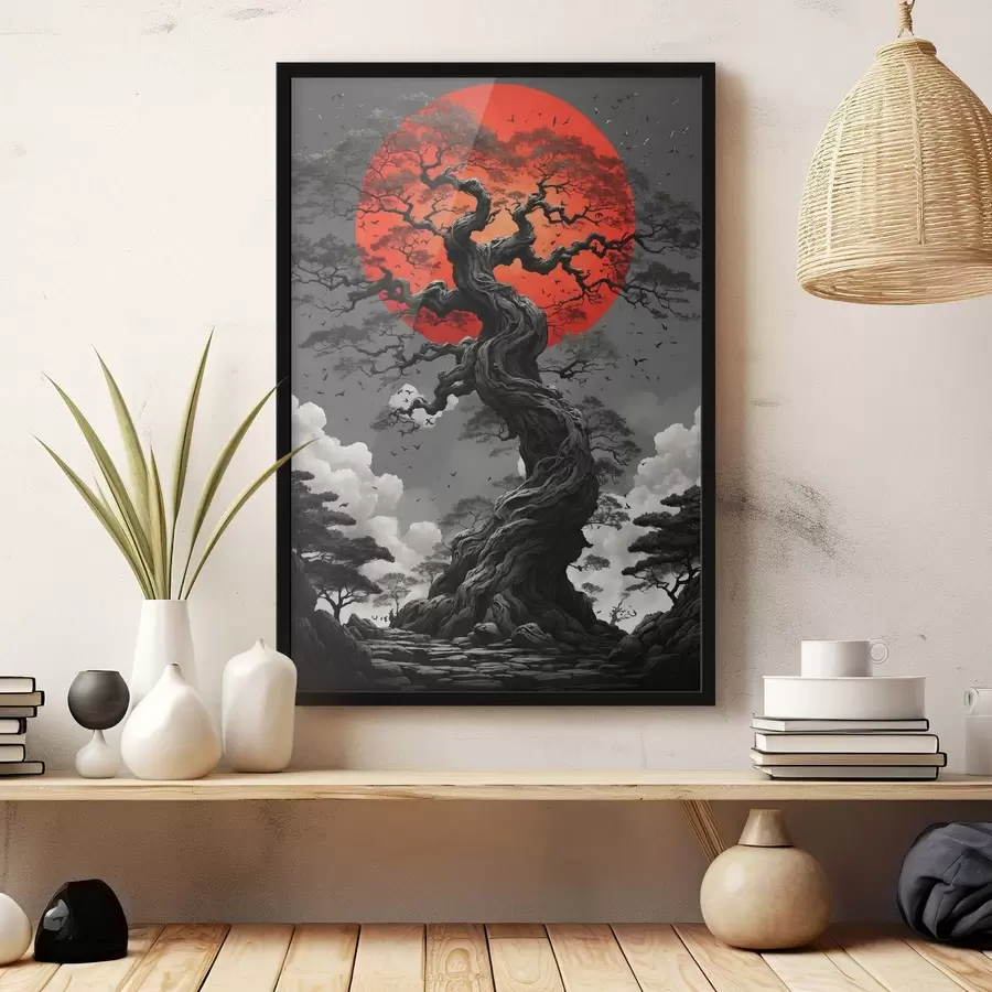 fototapet Copac și soare roșu f45485