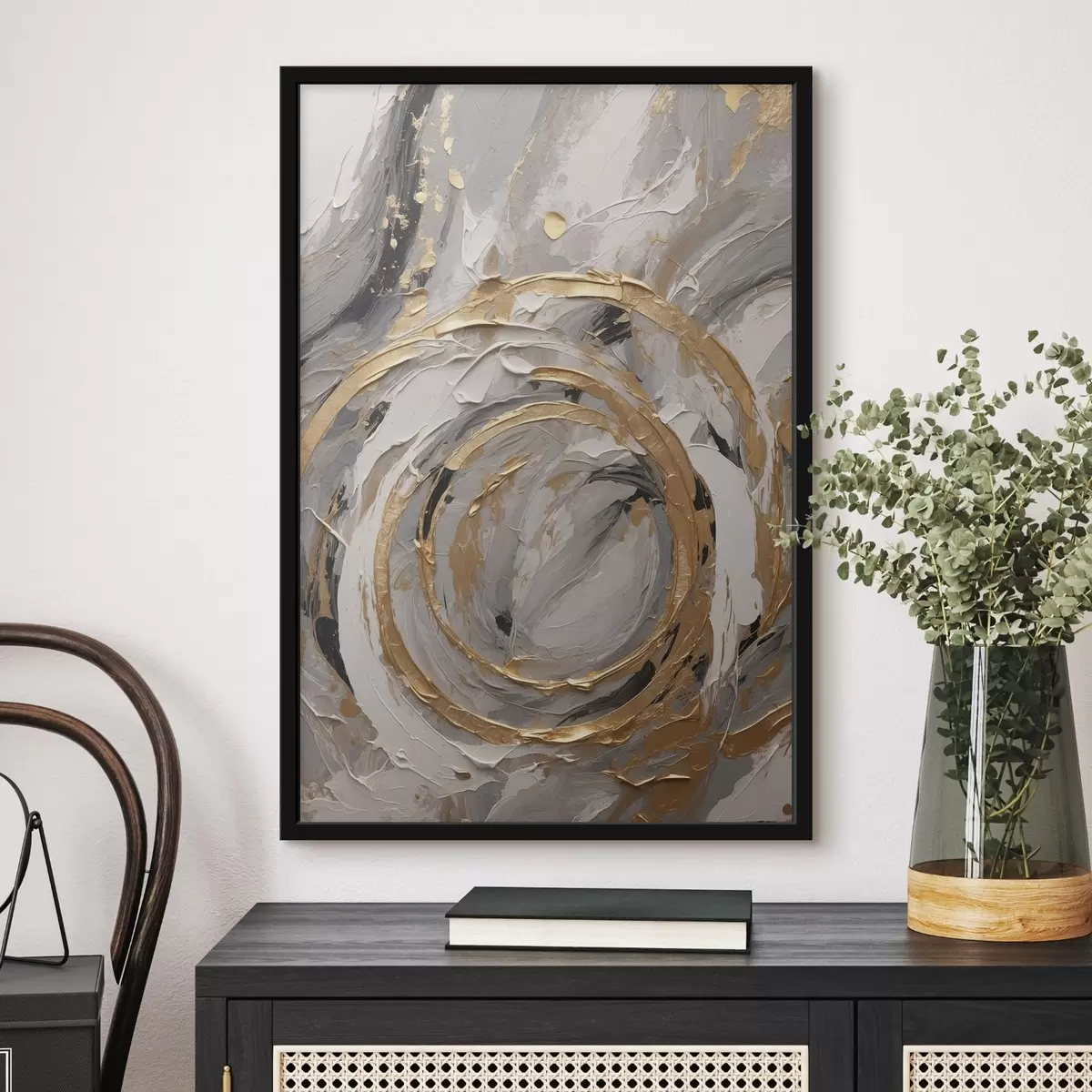 Poster Cercuri concentrice abstracte în nuanțe de gri și alb f45487