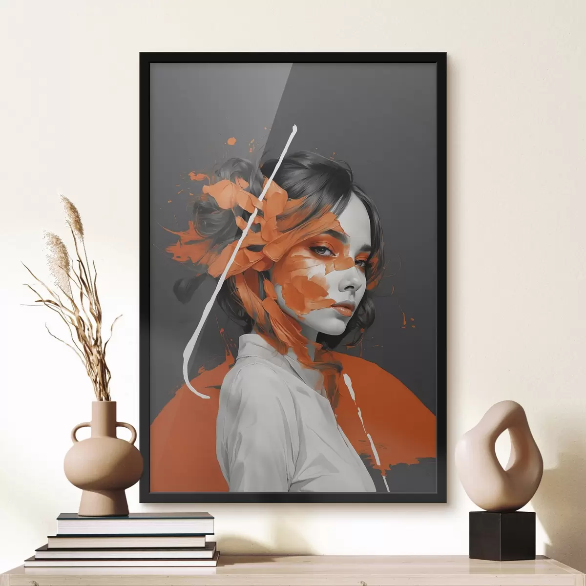 Poster Portret de femeie cu tușe portocalii f45489