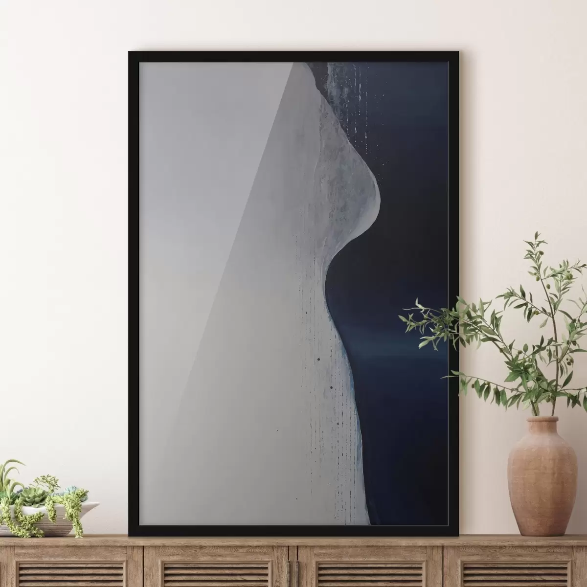 Poster Pictură abstractă în nuanțe de alb, albastru și albastru închis f45493