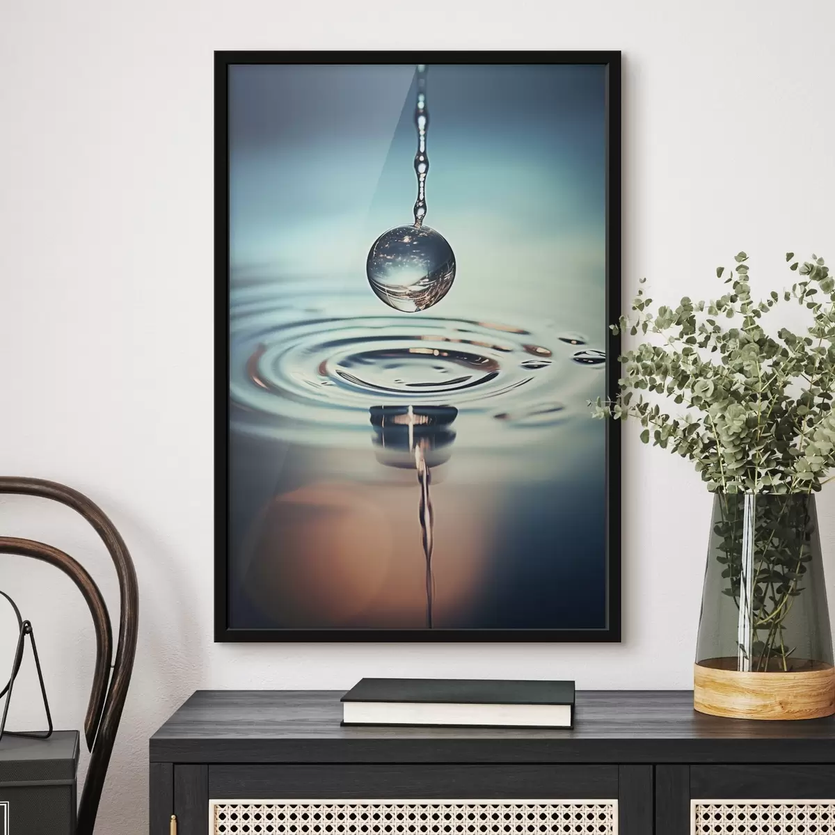 Poster O picătură de apă care cade cu sclipiri de lumină f45501