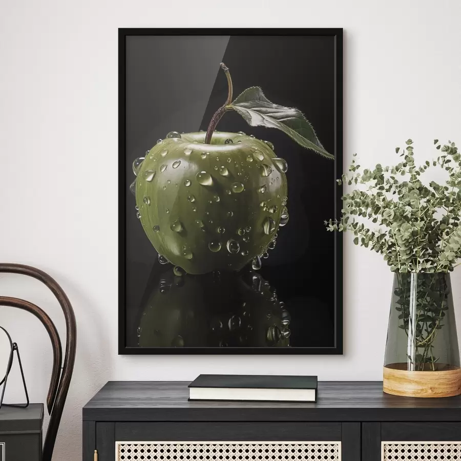 fototapet Măr verde cu picături de apă f45506