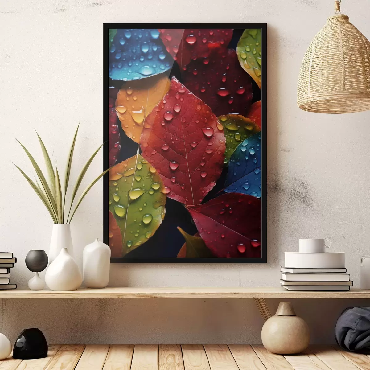 Poster Frunze colorate cu picături de apă f45516