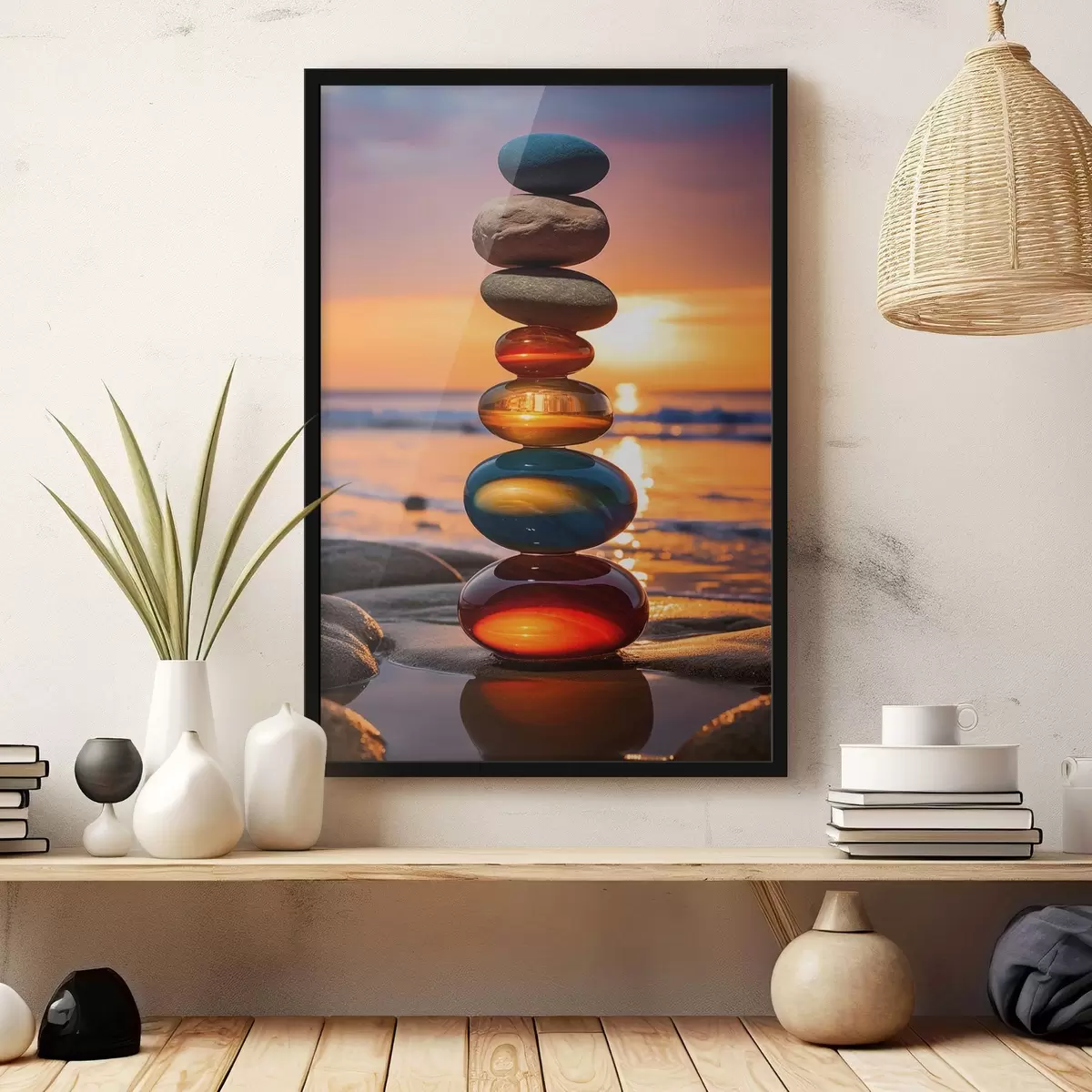 Poster Pietre stivuite pe fundalul apusului de soare f45520