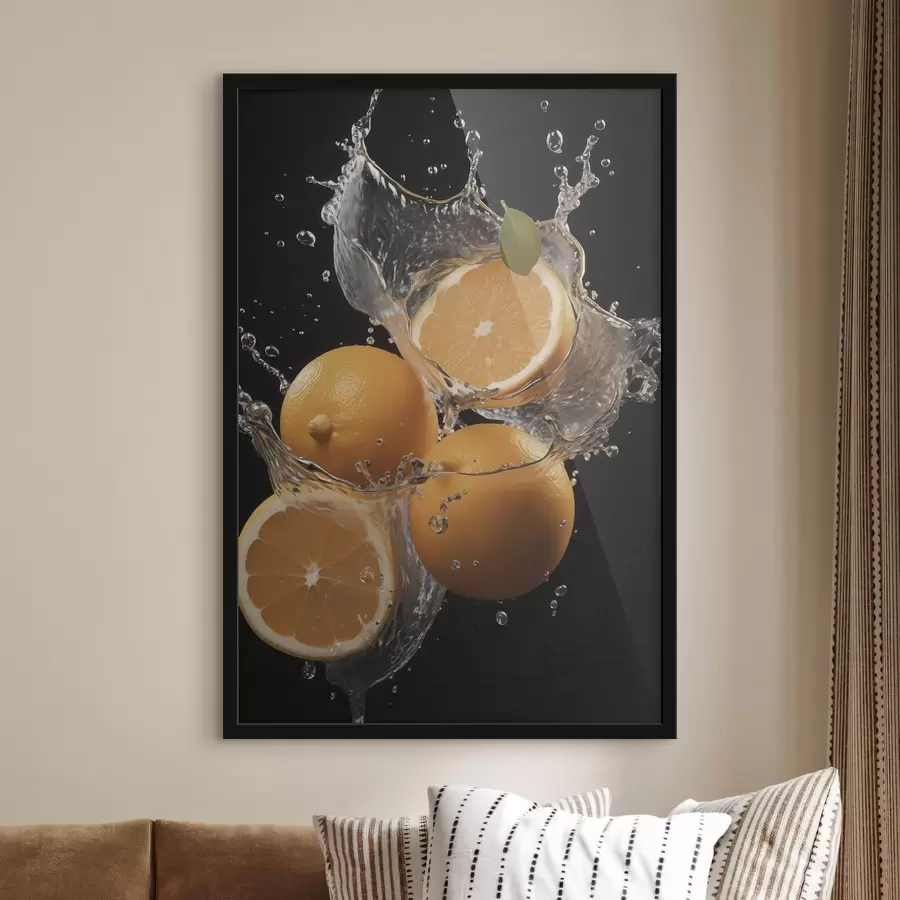 fototapet Portocale suculente în stropi de apă f45526