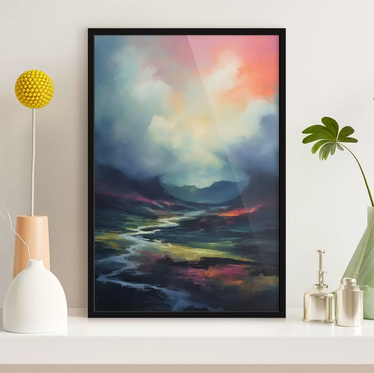 Poster Peisaj abstract cu un râu și munți f45627