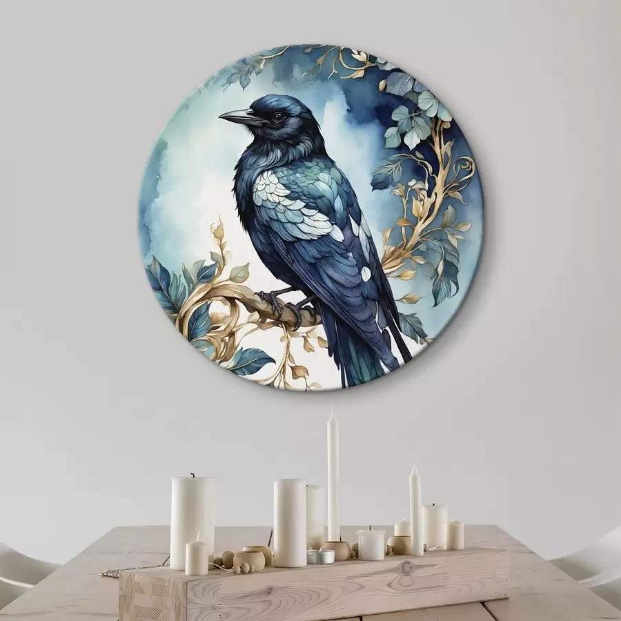 Tablouri Pasăre albastră pe o ramură cu frunze în stil acuarelă r45483