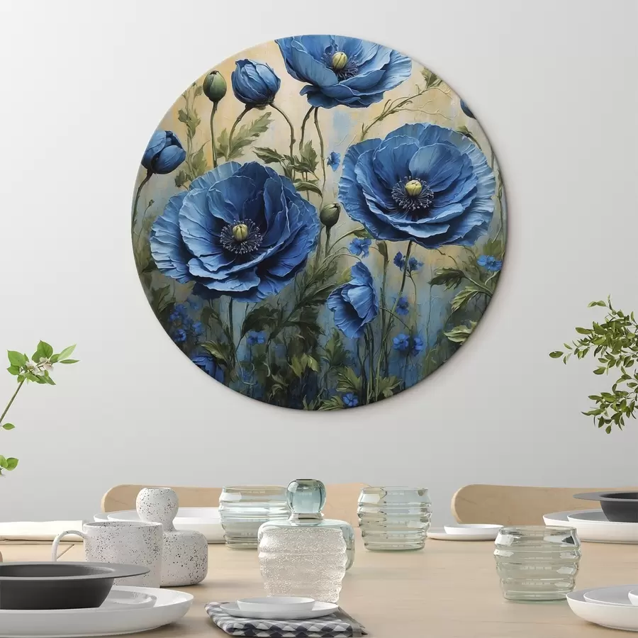 Tablouri Poppies mari albastre cu muguri pe un fundal deschis r45488