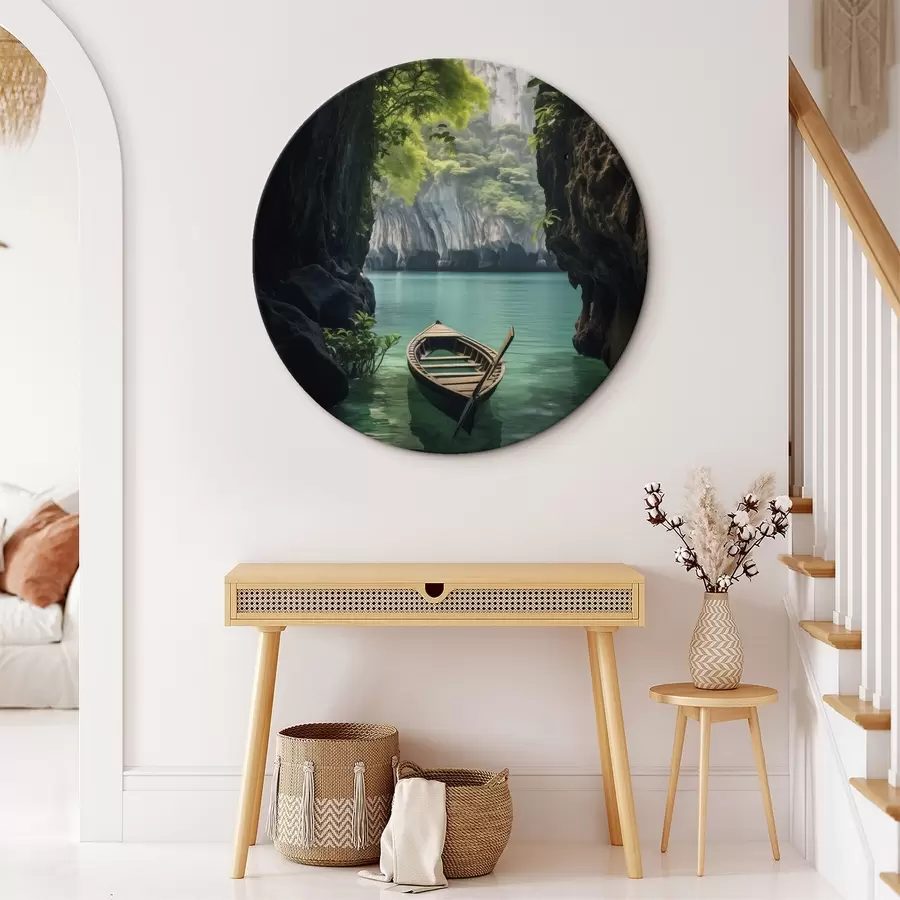 Tablouri Barcă pe apă turcoaz printre stânci r45507