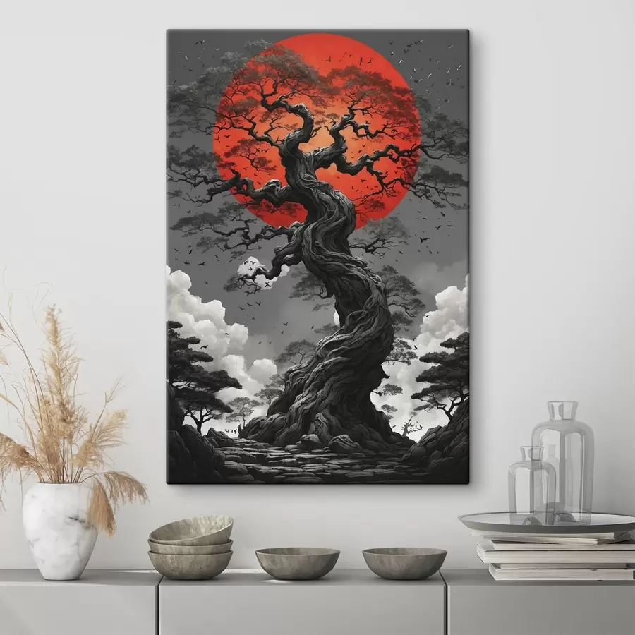 Tablouri Copac și soare roșu s45485