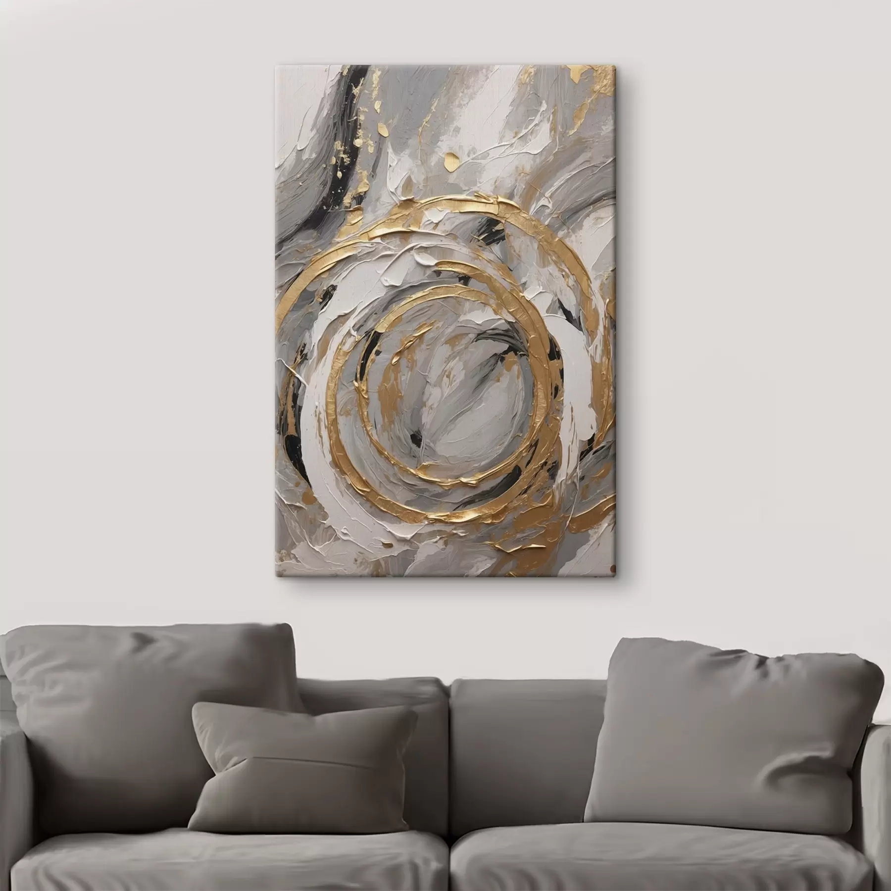 Tablouri Cercuri concentrice abstracte în nuanțe de gri și alb s45487