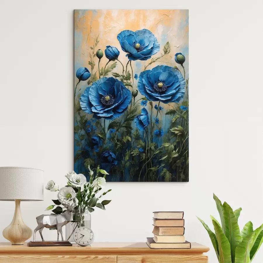 Tablouri Poppies mari albastre cu muguri pe un fundal deschis s45488