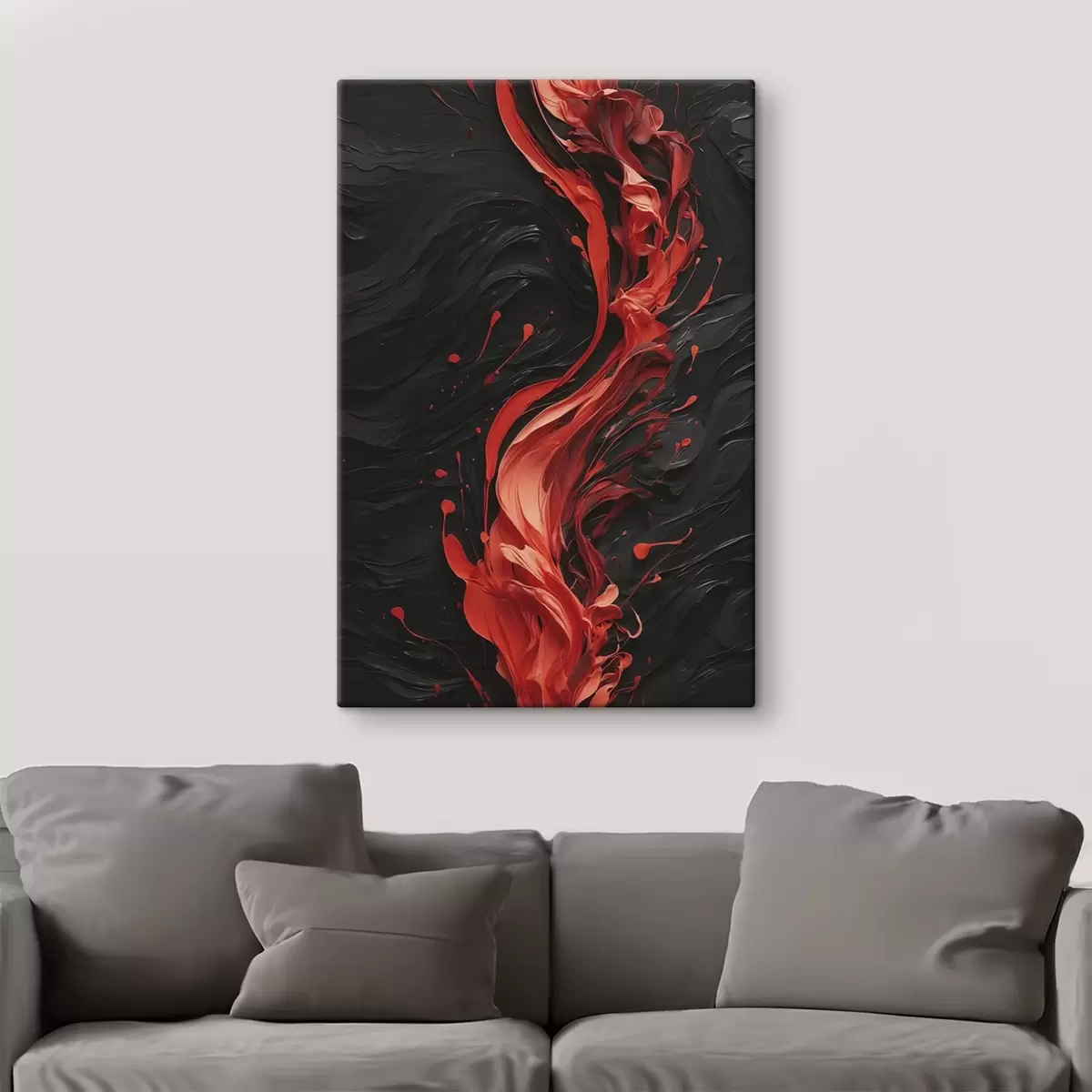 Tablouri Abstract cu tușe roșii pe fundal negru s45490