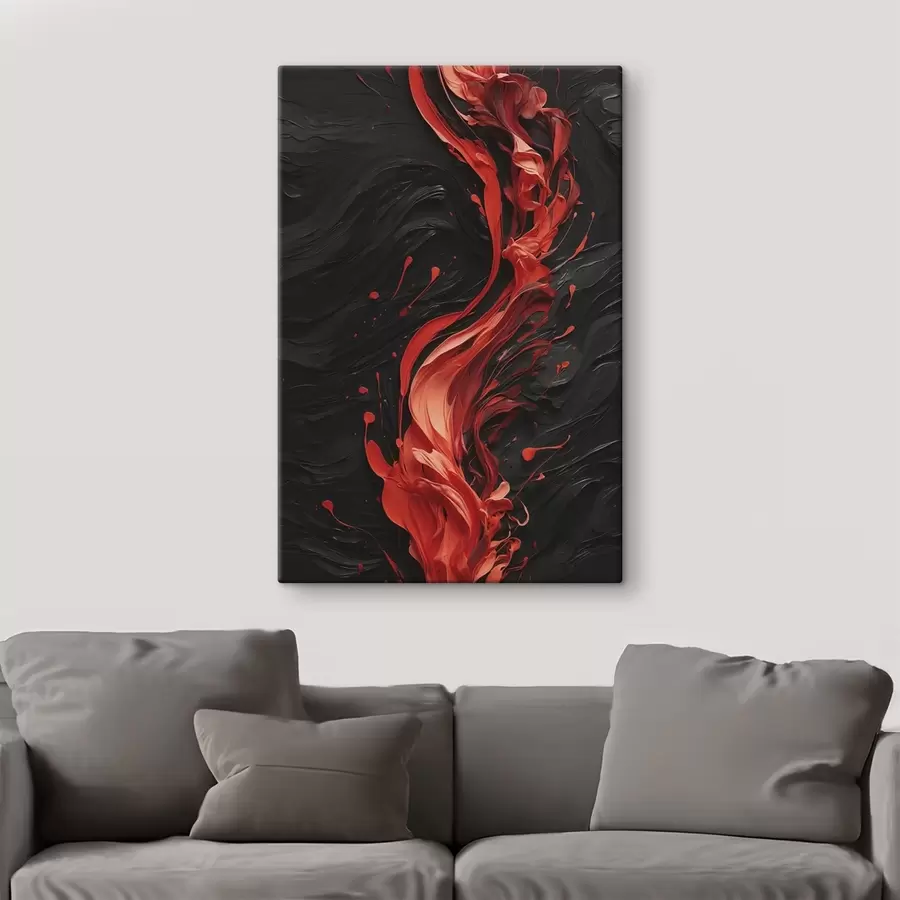 Tablouri Abstract cu tușe roșii pe fundal negru s45490