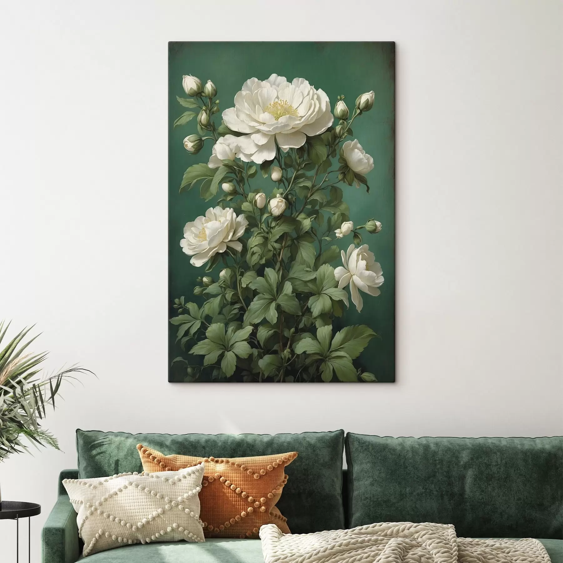 Tablouri Cream flori de bujor pe un fundal verde s45491